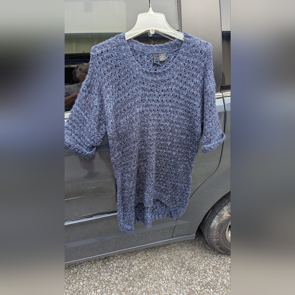 New Directions Blue Crew Neck Sweater Textured Knit